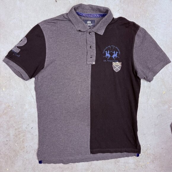 La Martina Polo Shirt Black/Grey Short Sleeve Embroidered Small - Picture 2 of 9